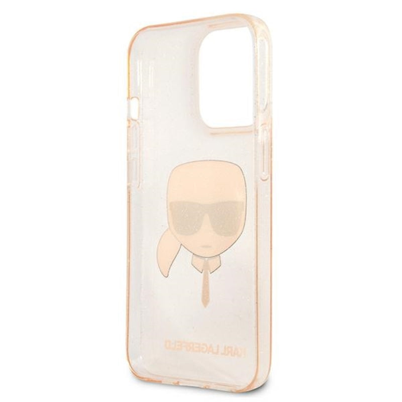 Karl Lagerfeld Karl’s Head Glitter – dėklas iPhone 13 Pro (auksinis)