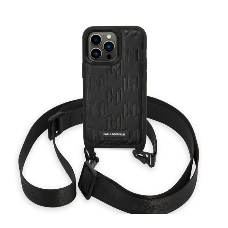 Karl Lagerfeld Monogram Plaque Logo Strap – dėklas, skirtas „iPhone 14 Pro“ (juodas)