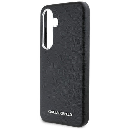 Karl Lagerfeld Saffiano Full Wrapped Elongated Metal Logo MagSafe – dėklas Samsung Galaxy S25 (juodas)