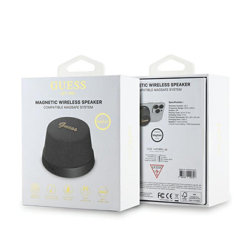 Guess Magnetinis metalinis logotipas su šriftu – Bluetooth garsiakalbis V5.3 (juodas)