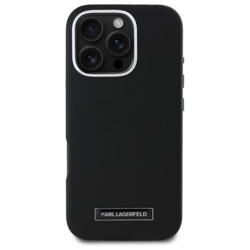 Karl Lagerfeld FW Metal Plate MagSafe – dėklas iPhone 16 Pro (juodas)
