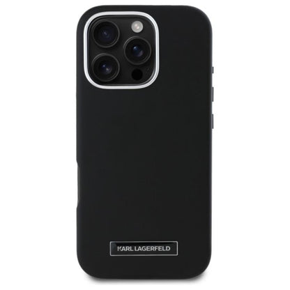 Karl Lagerfeld FW Metal Plate MagSafe – dėklas iPhone 16 Pro (juodas)