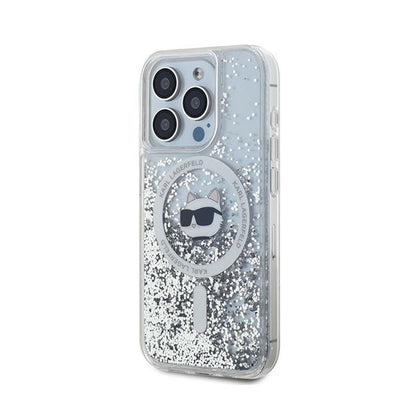 Karl Lagerfeld Liquid Glitter Choupette Head MagSafe – iPhone 15 Pro dėklas (skaidrus)