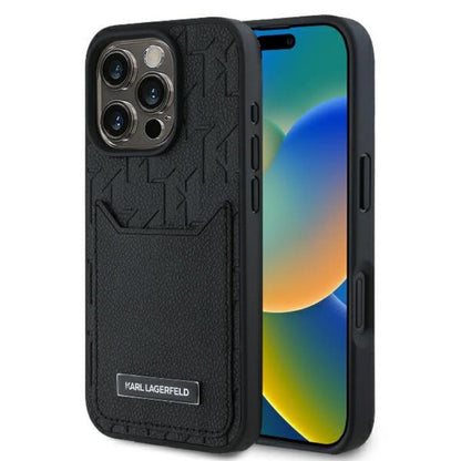 Karl Lagerfeld Cardslots Monogram – dėklas, skirtas „iPhone 16 Pro Max“ (juodas)