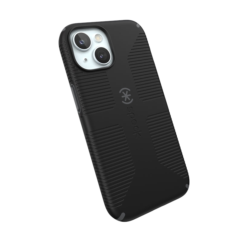 Speck Candyshell Grip MagSafe dėklas - iPhone 17e / 16e / 15 / 14 / 13 (Juodas / Skalūno pilkos)
