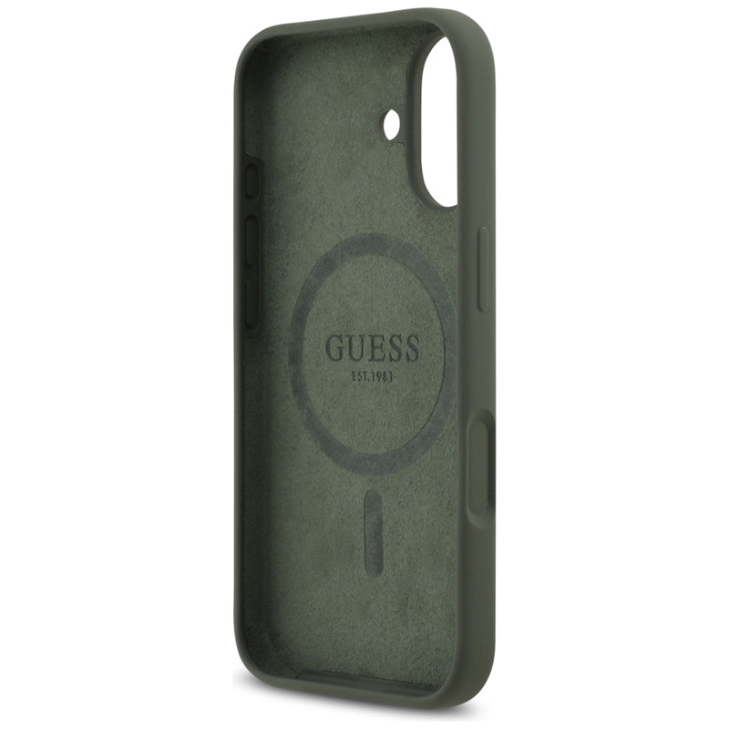 Guess Silikoninis trikampis logotipas MagSafe - dėklas iPhone 17 (khaki)