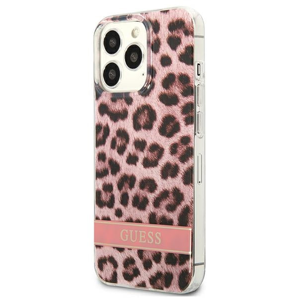 Guess Leopard Electro Stripe – dangtelis iPhone 13 Pro (rožinis)