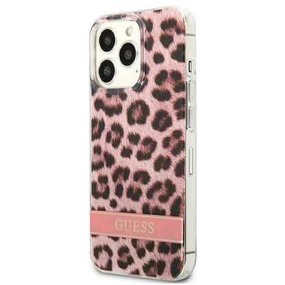 Guess Leopard Electro Stripe – dangtelis iPhone 13 Pro (rožinis)