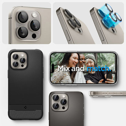 Spigen Optik Pro GLAS.TR EZ Fit kameros apsauga, 2 vnt. - Apsauginis lęšio stiklas, skirtas iPhone 17 Pro / 17 Pro Max / iPhone 15 Pro / 15 Pro Max / iPhone 14 Pro / 14