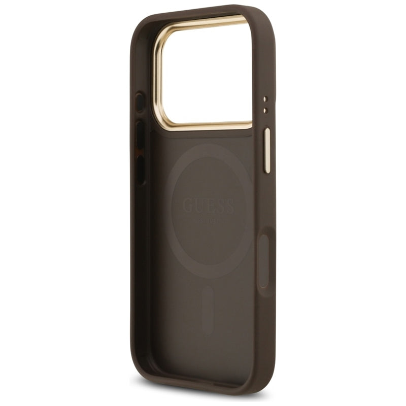Guess 4G Strass Logotipas MagSafe dėklas iPhone 17 Pro (Rudas)