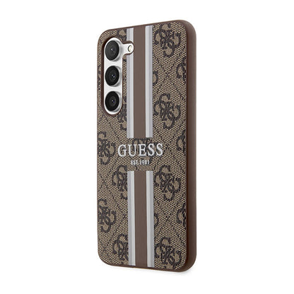 Guess 4G Printed Stripe – dėklas, skirtas Samsung Galaxy S23 (rudas)