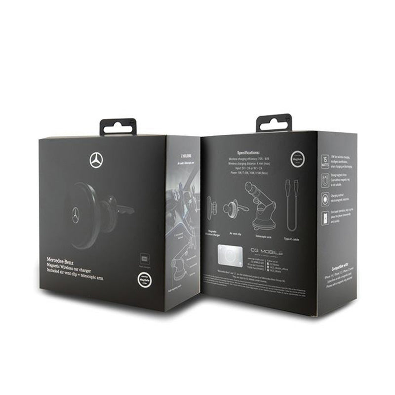 Mercedes Silver Star MagSafe – Magnetinis automobilinis laikiklis su 15W belaidžiu įkrovimu (juodas)