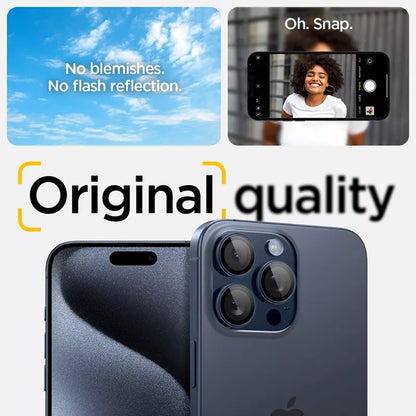 Spigen Optik Pro GLAS.TR EZ Fit fotoaparato apsauga, 2 vnt. – objektyvo apsauginis stiklas, skirtas "iPhone 15 Pro" / "iPhone 15 Pro Max" / "iPhone 14 Pro" / "iPhone 14 Pro Max" (2 vnt.)