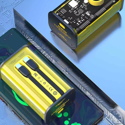 WEKOME WP-347 „Vanguard Series“ – 20000 mAh itin greito įkrovimo maitinimo blokas su įmontuotu USB-C PD 20W ir „Lightning“ + USB-A QC3.0 22,5W laidu (geltonas)