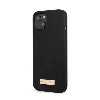 Guess Silicone Logo Plate MagSafe – dėklas iPhone 13 Mini (juodas)