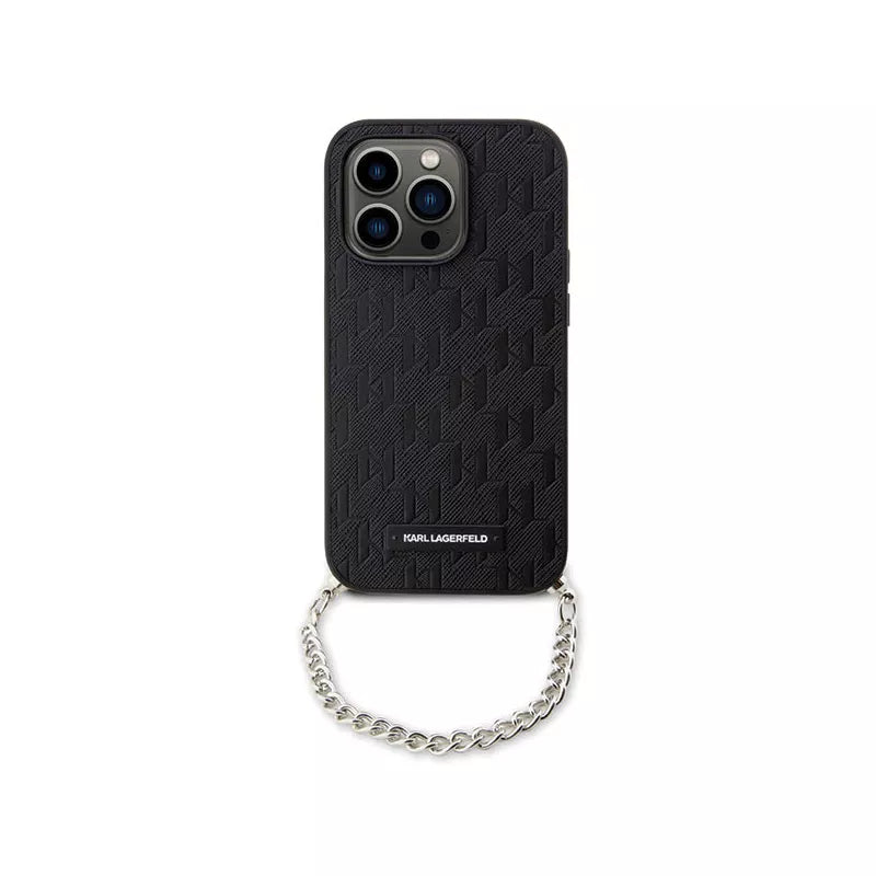 Karl Lagerfeld Saffiano Monogram grandinėlė – dėklas skirtas iPhone 14 Pro Max (juodas)