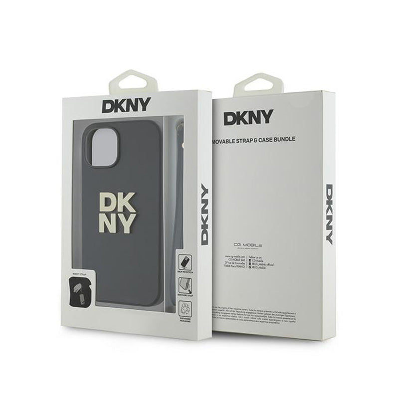 DKNY riešo dirželis su „Stock Logo“ – dėklas, skirtas „iPhone 14“ / „15“ / „13“ (juodas)