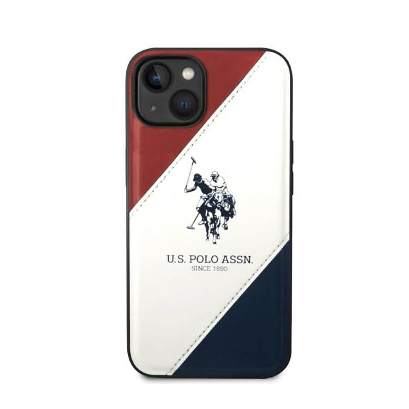 US Polo Assn Tricolor Embossed – Dėklas, skirtas iPhone 14 (baltas)