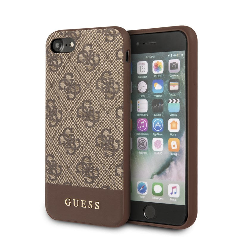 Guess 4G Bottom Stripe kolekcija – dėklas iPhone SE 2020 / 8 / 7 (rudas)