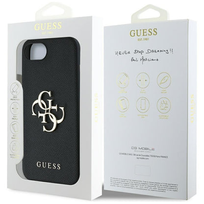Guess Grained Big 4G Logo Small Classic Logo - dėklas iPhone 16e (juodas)