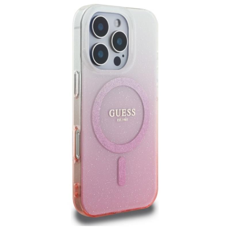 Guess IML Glitter Gradient MagSafe – dėklas, skirtas iPhone 16 Pro Max (rožinis)