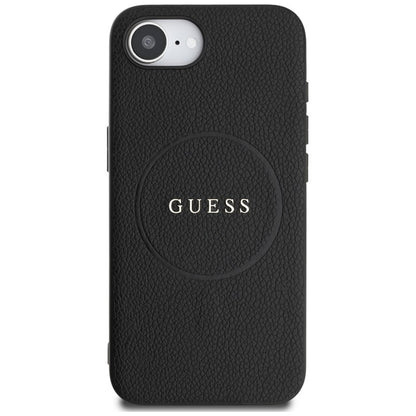 Guess Grained Ring MagSafe – dėklas, skirtas iPhone 16e (juodos spalvos)
