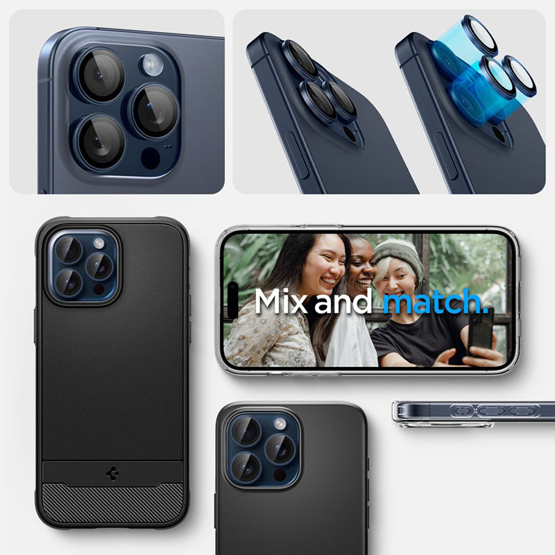 Spigen Optik Pro GLAS.TR EZ Fit fotoaparato apsauga, 2 vnt. – objektyvo apsauginis stiklas, skirtas "iPhone 15 Pro" / "iPhone 15 Pro Max" / "iPhone 14 Pro" / "iPhone 14 Pro Max" (2 vnt.)