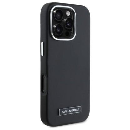 Karl Lagerfeld FW Metal Plate MagSafe – dėklas iPhone 16 Pro (juodas)