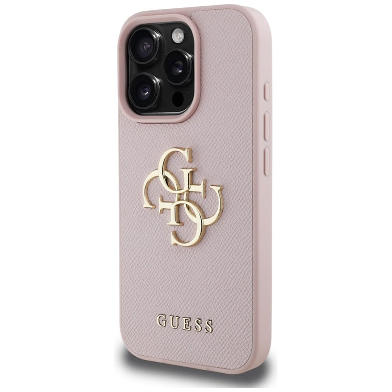 Guess Grained Big 4G Logo Small Classic Logo – dėklas, skirtas iPhone 16 Pro (rožinis)