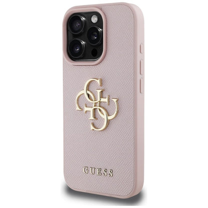 Guess Grained Big 4G Logo Small Classic Logo – dėklas, skirtas iPhone 16 Pro (rožinis)