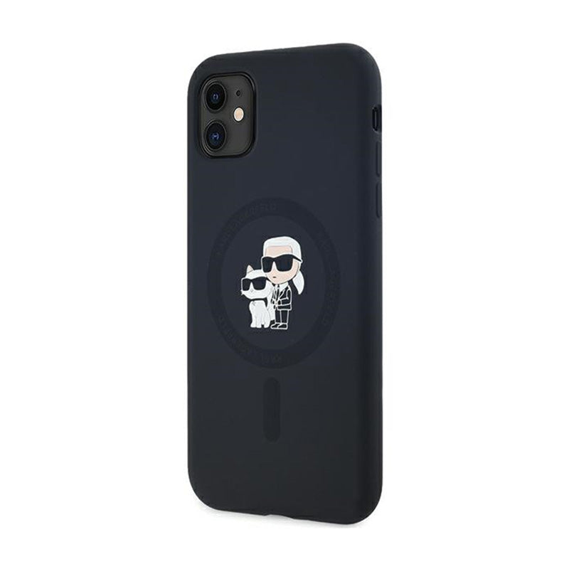 Karl Lagerfeld Silicone Karl & Choupette MagSafe – „iPhone 11“ dėklas (juodas)
