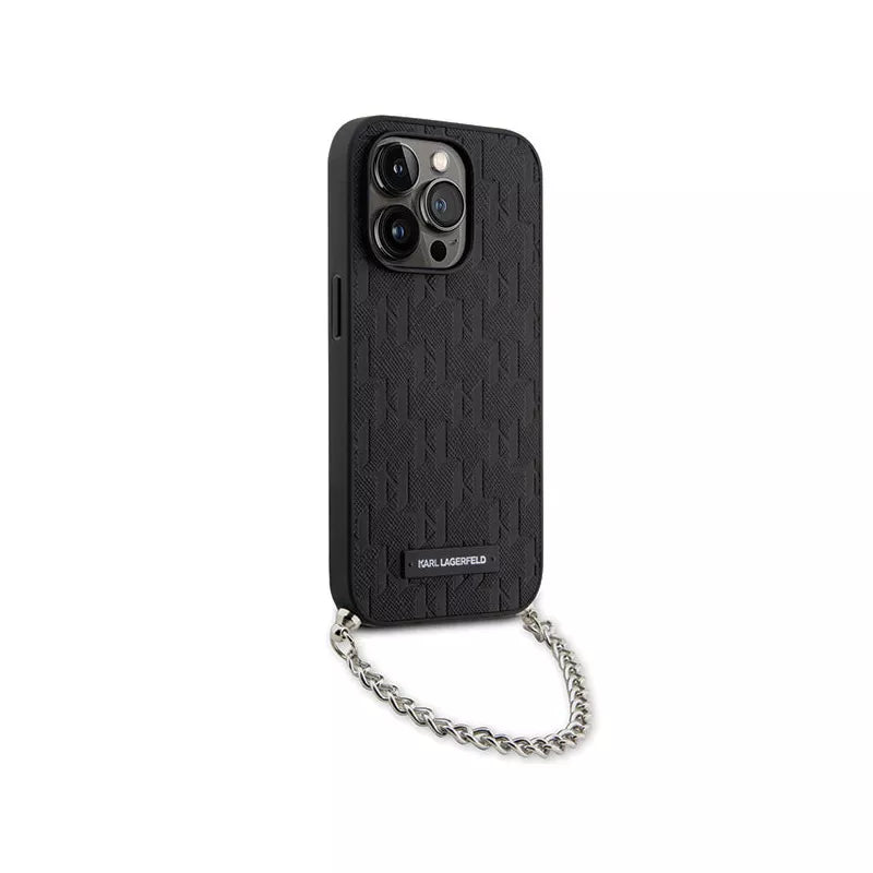 Karl Lagerfeld Saffiano Monogram grandinėlė – dėklas skirtas iPhone 14 Pro Max (juodas)