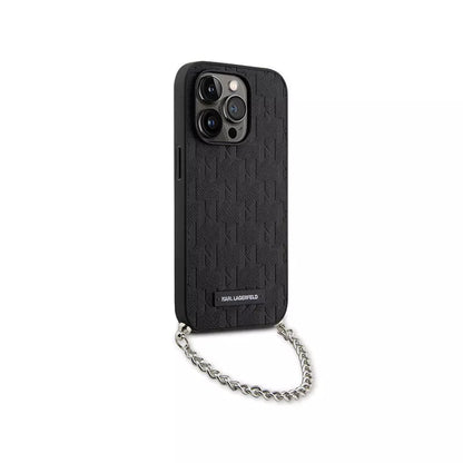Karl Lagerfeld Saffiano Monogram grandinėlė – dėklas skirtas iPhone 14 Pro Max (juodas)