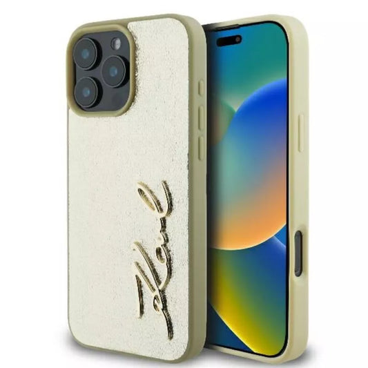 Karl Lagerfeld Metal Signature – Dėklas iPhone 16 Pro (auksinis)