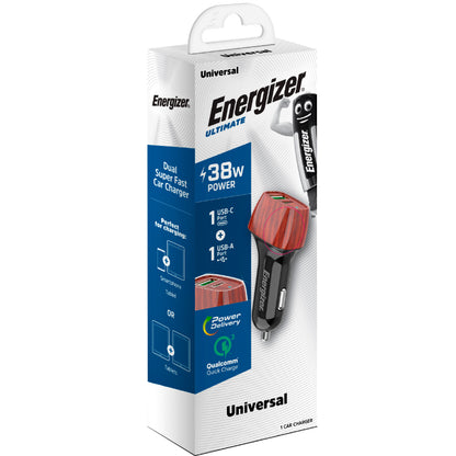 Energizer Ultimate - USB-C & USB-A 38W PD + QC3.0 automobilinis įkroviklis (WALNUT)