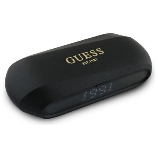 Guess Elongated Metallic Printed Logo - Bluetooth TWS ausinės + įkrovimo dėklas (juodos spalvos)