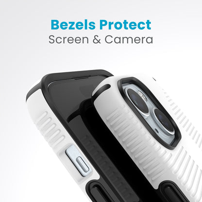 Speck Candyshell Grip MagSafe dėklas - iPhone 17e / 16e / 15 / 14 / 13 (baltas / juodas)