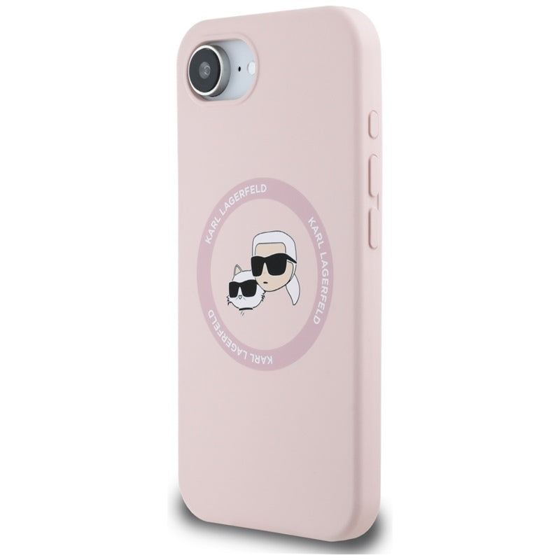 Karl Lagerfeld silikoninis Karl & Choupette Heads MagSafe – dėklas iPhone 16e (rožinis)