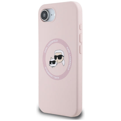 Karl Lagerfeld silikoninis Karl & Choupette Heads MagSafe – dėklas iPhone 16e (rožinis)