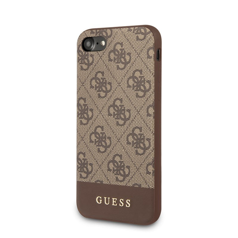Guess 4G Bottom Stripe kolekcija – dėklas iPhone SE 2020 / 8 / 7 (rudas)