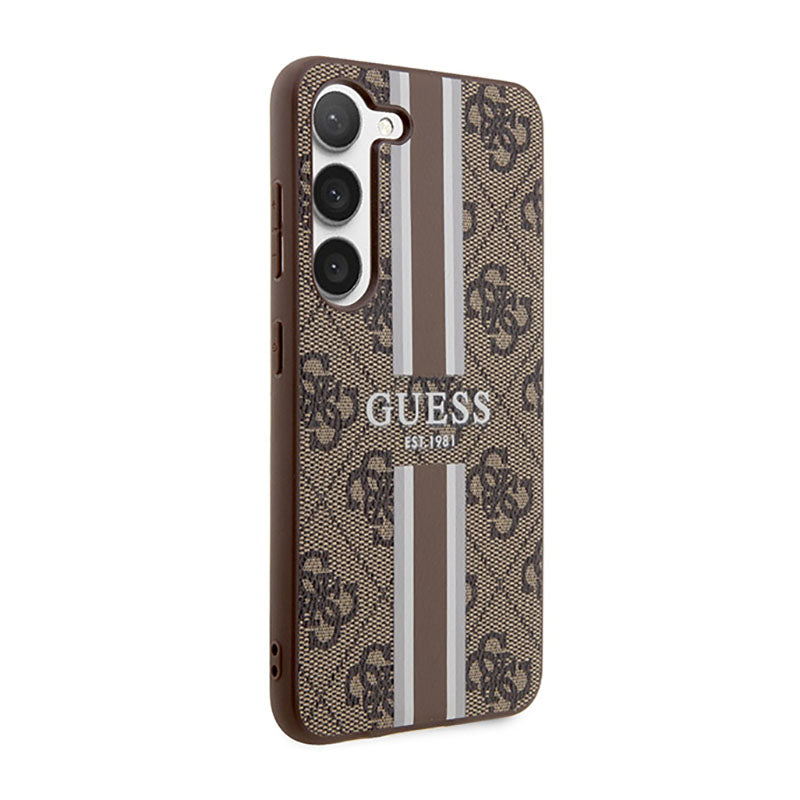 Guess 4G Printed Stripe – dėklas, skirtas Samsung Galaxy S23 (rudas)