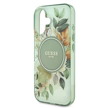 Guess IML Flower & Tonal Circle MagSafe – dėklas iPhone 16 (žalia)