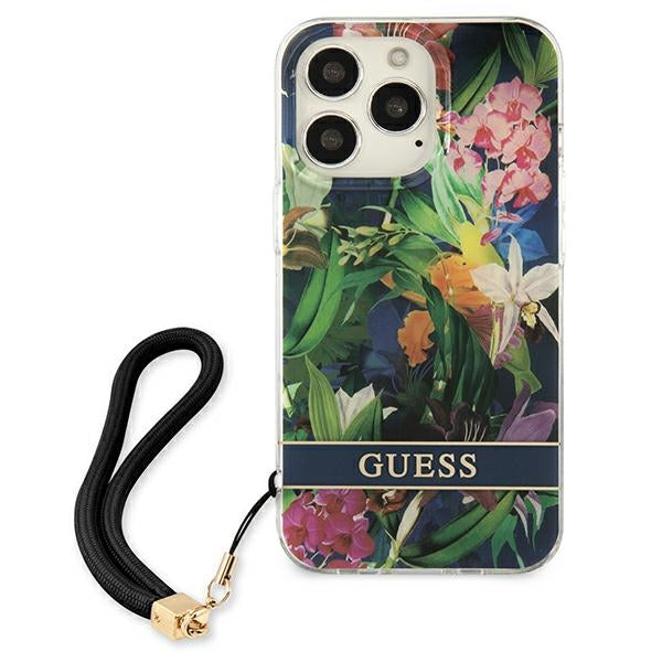 Guess Flower Cord – dėklas iPhone 13 Pro (mėlynas)