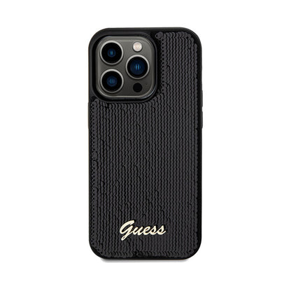 Guess Sequin Script Metal - „iPhone 14 Pro Max“ dėklas (juodas)