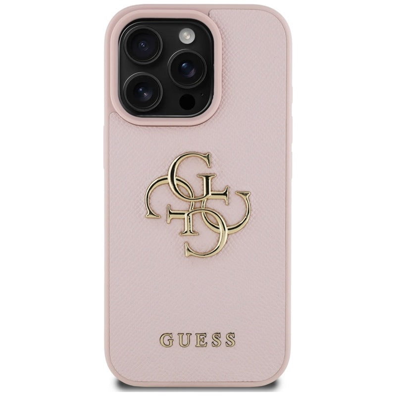Guess Grained Big 4G Logo Small Classic Logo – dėklas, skirtas iPhone 16 Pro (rožinis)