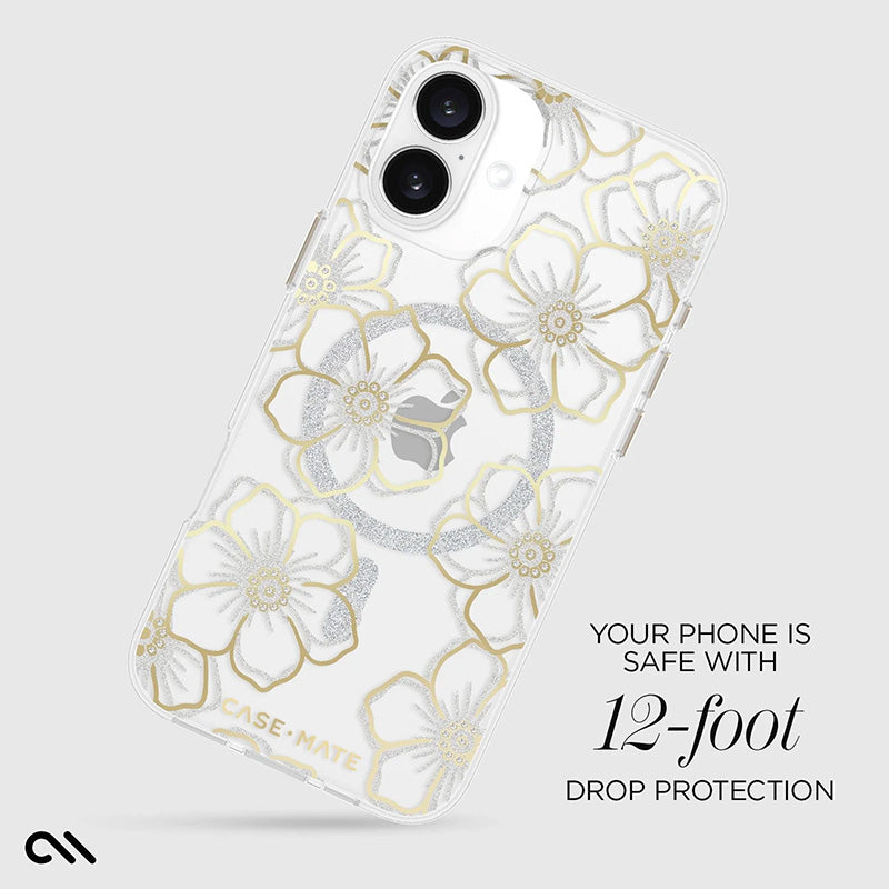 Case-Mate Floral Gems MagSafe – dėklas iPhone 16 Plus (auksinis)
