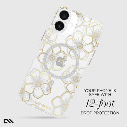 Case-Mate Floral Gems MagSafe – dėklas iPhone 16 Plus (auksinis)