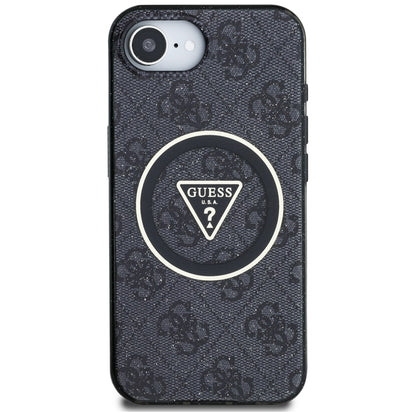 Guess IML Metal Glitter 4G Circle Triangle MagSafe – dėklas, skirtas iPhone 16e (juodas)