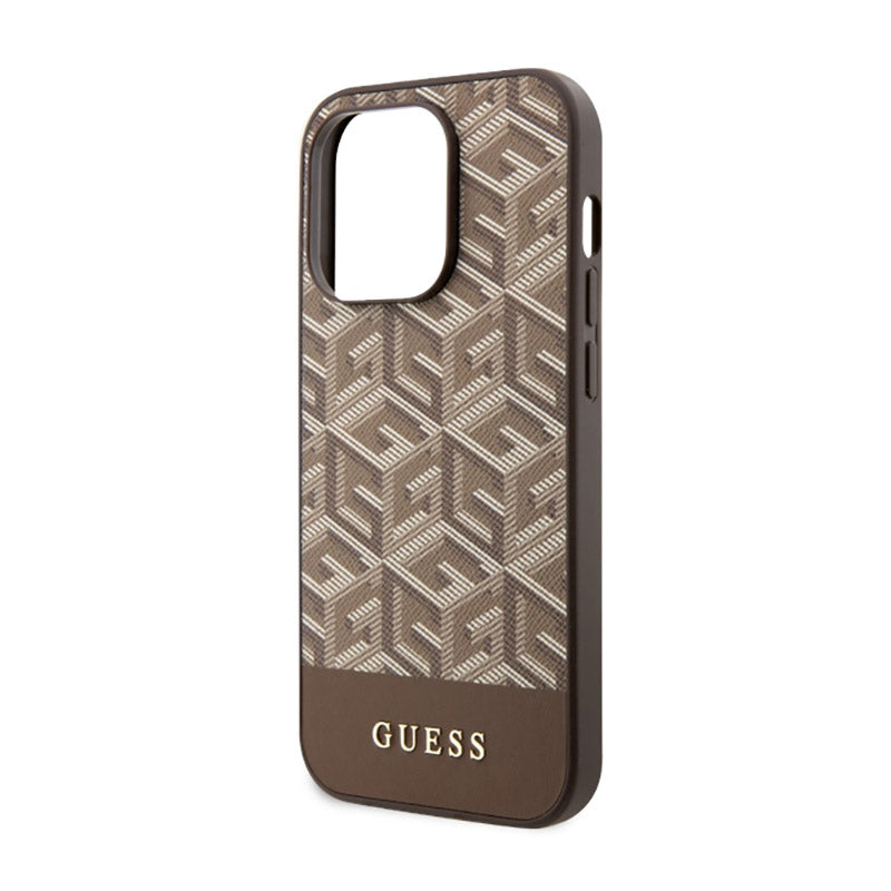 Guess GCube Stripes MagSafe – dėklas skirtas iPhone 14 Pro (rudas)