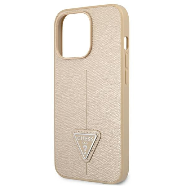 Guess Saffiano Triangle Logo dėklas - dėklas iPhone 13 Pro (smėlio spalvos)